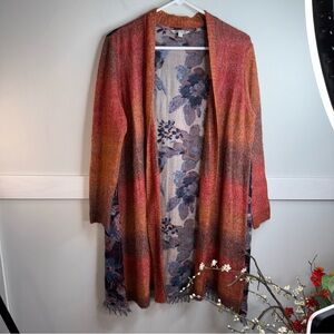 John Mark Multicolor Multi Media Open-Front Cardigan Fringe Wool Blend